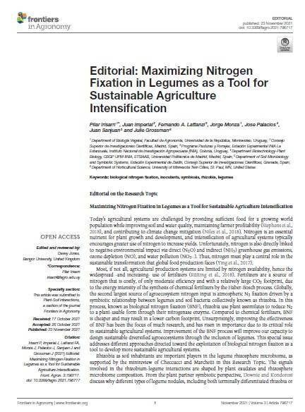New paper published: Maximizing Nitrogen Fixation in Legumes as a Tool for Sustainable Agriculture Intensification
